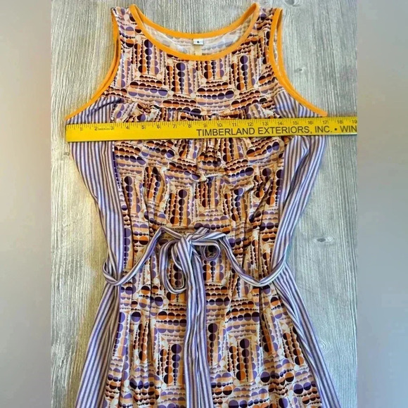 Uncle Frank Women's Size Small Dress Blue Multi Color Circles Artsy Belt Modern - Picture 9 of 10